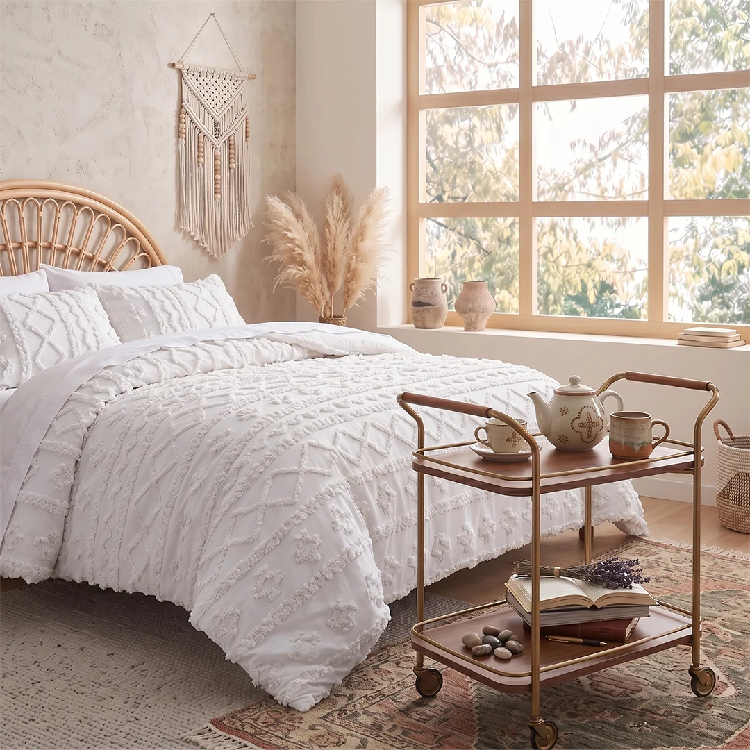 Boho Textured Geometric Duvet Cover Set