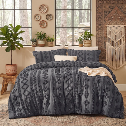 Boho Textured Geometric Duvet Cover Set