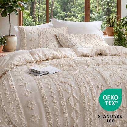 Boho Textured Geometric Duvet Cover Set