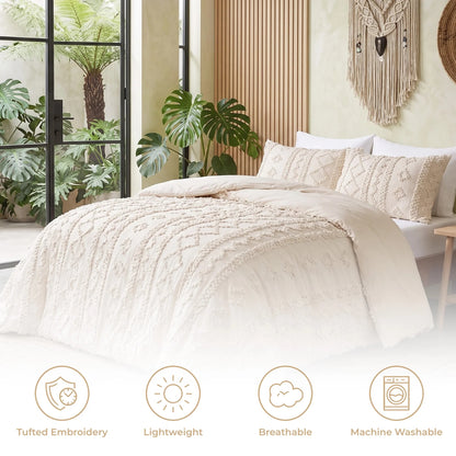 Boho Textured Geometric Duvet Cover Set