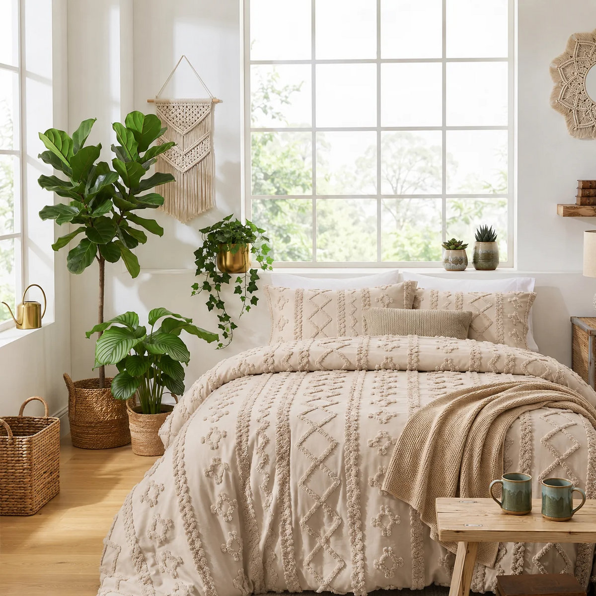 Boho Textured Geometric Duvet Cover Set