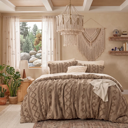 Boho Textured Geometric Duvet Cover Set