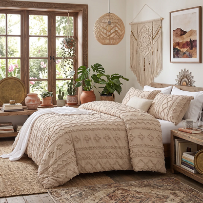 Boho Textured Geometric Duvet Cover Set