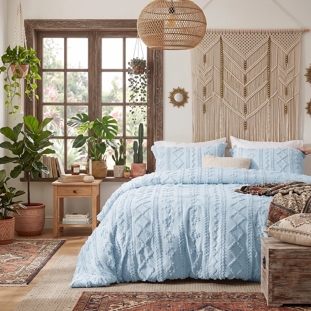 Boho Textured Geometric Duvet Cover Set