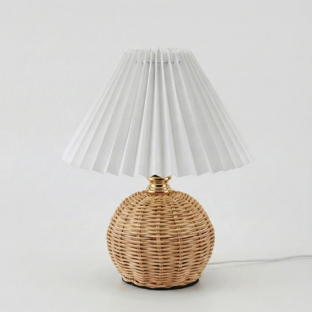 Boho Rattan Pleated Cone Table Lamp