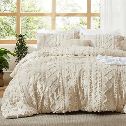 Boho Textured Geometric Duvet Cover Set