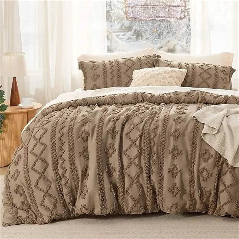 Boho Textured Geometric Duvet Cover Set