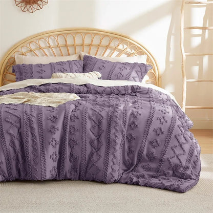 Boho Textured Geometric Duvet Cover Set