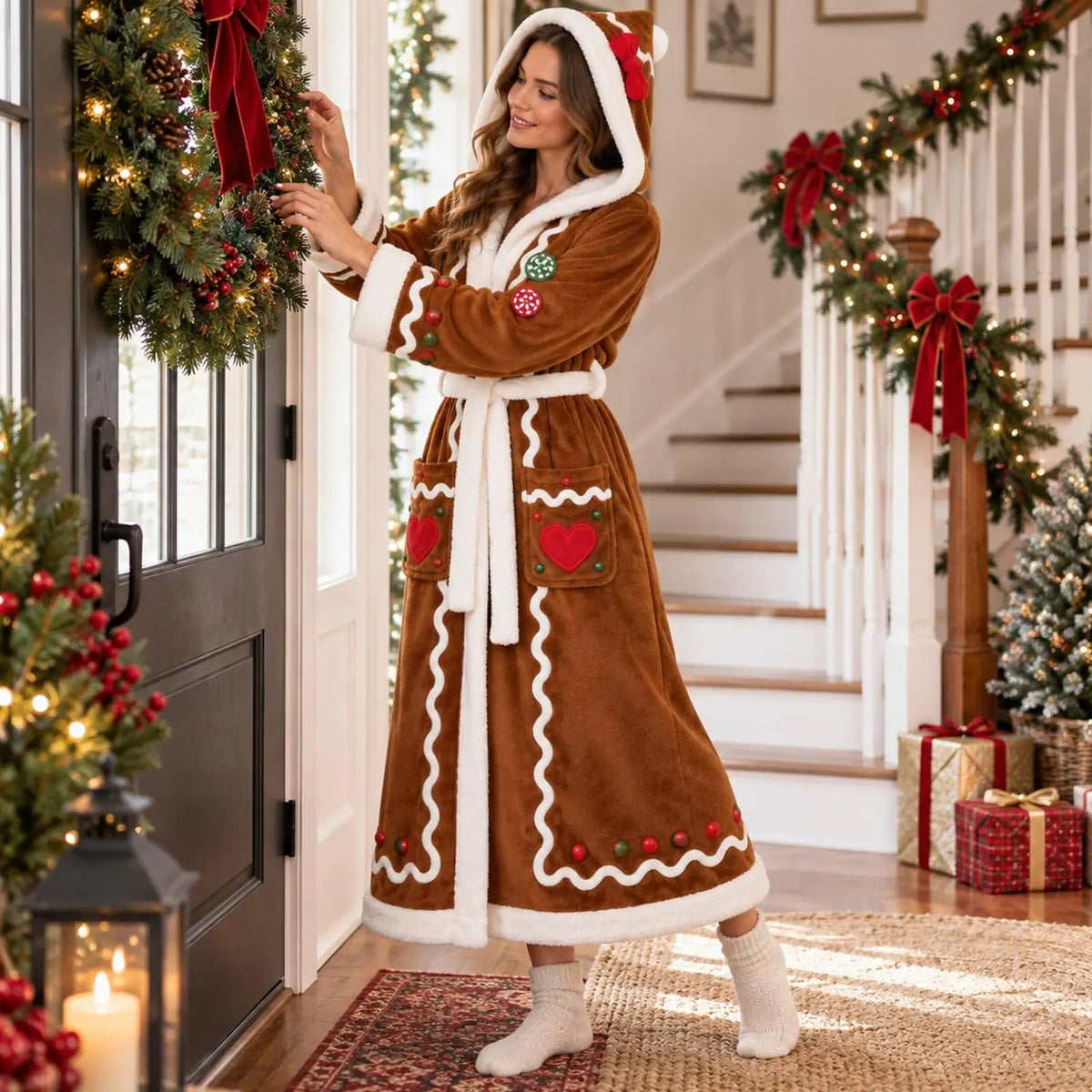 Heated Gingerbread Hooded Blanket