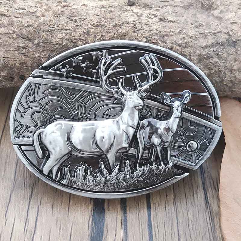 Oval Bull Skull Belt Buckle with Hidden Knife