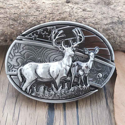 Oval Bull Skull Belt Buckle with Hidden Knife